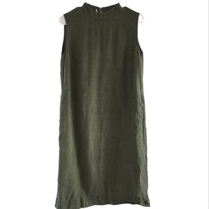 LINENFOX High Neck Knee Length Linen Dress Size Small
